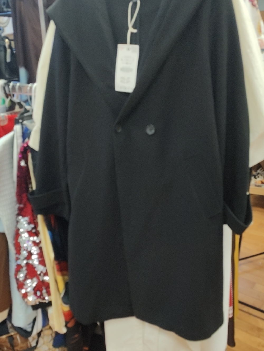 Zara Black Hooded Double-Breasted Belted Coat - Picture 7 of 8